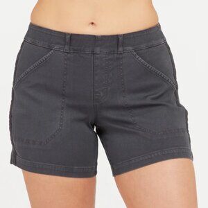SPANX Washed Black Cotton Twill Side Stripe Shorts‎ Size Medium